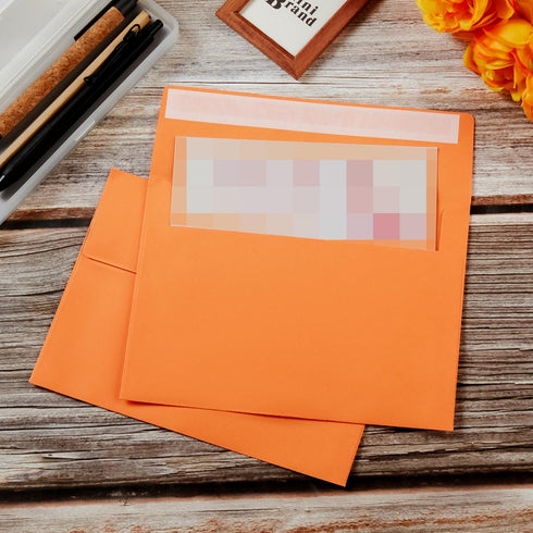 Wishop 100 Pack Dark Orange A7 Envelopes, Self-Adhesive 5x7 for Invitations, 5x7 Greeting Cards, 5.24 x 7.21 Inches