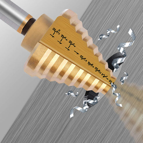 Titanium Step Drill Bit, Zhushan High Speed Steel Cone Bits, Double Cutting Blades for Sheet Metal