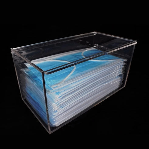 Face Mask Dispenser with Hinged Lid, Countertop Acrylic Mask Storage Box for Home Office