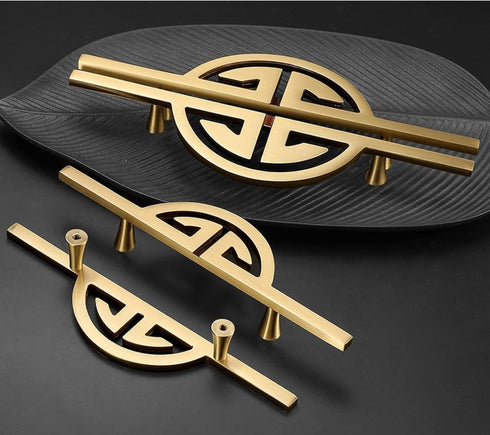 PILYON 128mm Pack) Dresser Knobs Chinese Retro Cabinet Wardrobe Door Handle Semicircle Pair Brass Cabinet Drawer