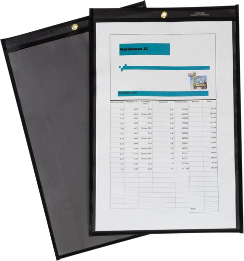 C-Line Stitched Shop Ticket Holders, Black, Clear, 11 x 17-Inch Size
