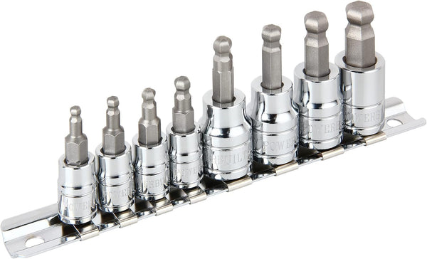 Powerbuilt 642402 8-Piece SAE Wobble Ball Hex Bit Set, Silver
