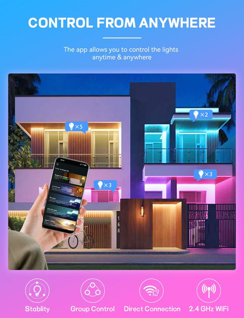 Smart Light Bulbs 4 Pack with Remote, A19 E26 800LM Color Changing LED, WiFi & Bluetooth 5.0, Dimmable, Works with Alexa