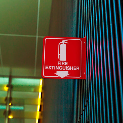 T&R Fire Extinguisher Sign, 2 Pack, 6 x 6 Inches Acrylic with Down Arrow, Includes Matching Screws