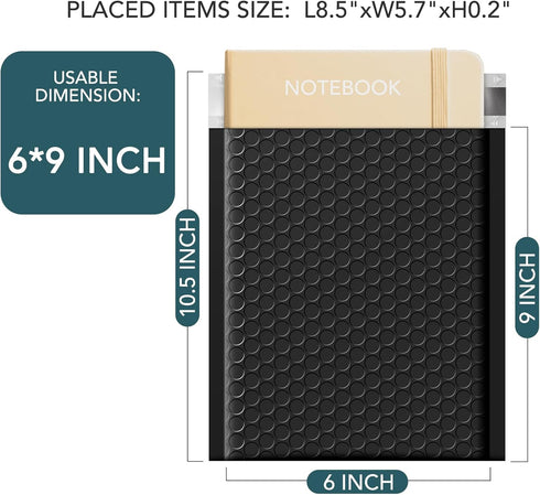 Metronic 25 Pack Bubble Mailers 6x10 Inch, Usable Size 6x9" Black Waterproof Padded Envelopes for Gifts Packaging,