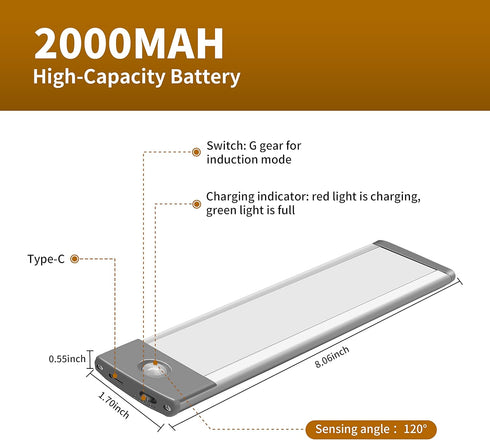 30 Counter Closet (7.8inch-30LED-1 Pack) LEPOTEC LED Under Lighting, Motion Kitchen Cabinet Light, Battery Operated
