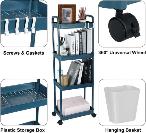5-Tier PATIKIL Rolling Utility Cart with Handle, Storage Shelves Organizer Cart Movable Storage Organizer with Hanging