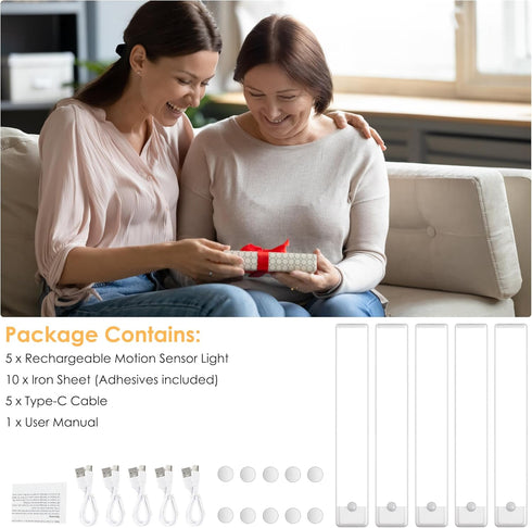 5-Pack 3 Dimmable Closet 11.8 inch Counter Motion Sensor Under Cabinet Light, Color Temperature Rechargeable Magnetic