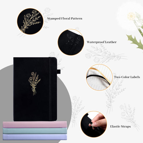 Cute Journal for Women and Girls, A5 Hardcover Lined Journals for Writing, 192 Pages, Floral Diary (Black)