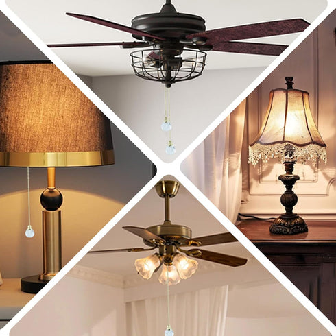 2 12 Inches Pcs Ceiling Fan Pull Chain Ornaments Light Pull Beaded Chains with Clear Acrylic Prism Ball Pendant
