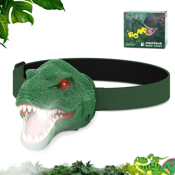 Kids Dinosaur Headlamp Flashlight - LED Headlights with Roar & Silent Mode, T-Rex Toys for Camping