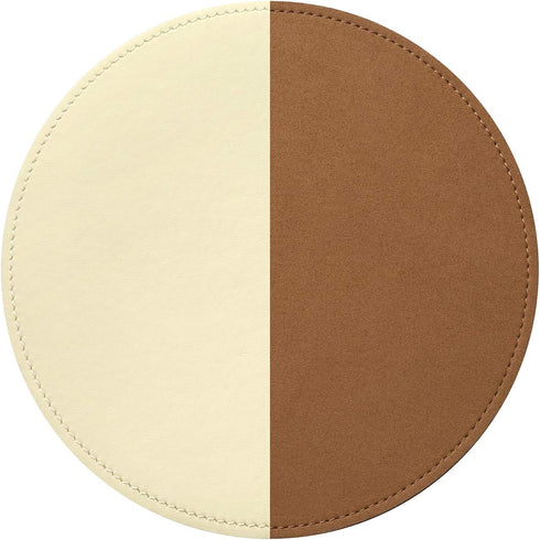 Round Mouse Pad - PU Leather Mouse Pad with Stitched Edge, Micro-Fiber Base, Non-Slip Waterproof for Computers, Laptop,