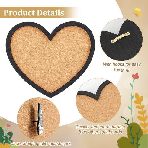 BENECREAT Heart Cork Board, 0.8" Thick Wall Mounted Bulletin Display Board for Brooch Pin Storage, 8x6.7" Home Decor