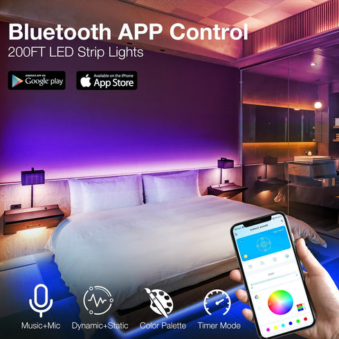 200 ft(2 100 DAYBETTER Led Strip Lights Rolls of ft) Smart Strips with App Control Remote, Led Lights for Bedroom