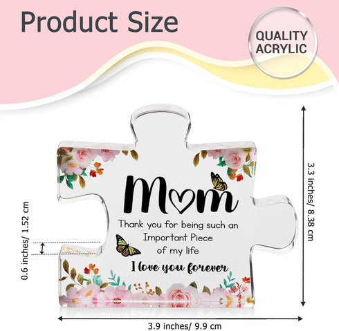 VELENTI Gifts for Mom - Cute Engraved Acrylic Block Puzzles Piece - Adorable Mom Gift from Son, Daughter - Fun