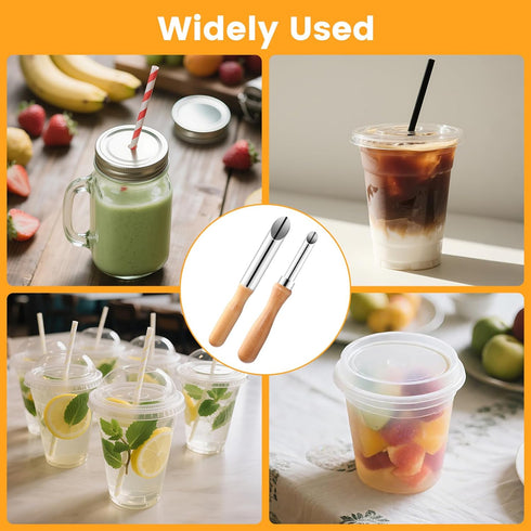 Rimoev 2-Piece Set (0.47 0.85 30 Straw Puncher for Plastic Lids Lemonade, Stainless Straw Hole Punch Tool, & Sizes)