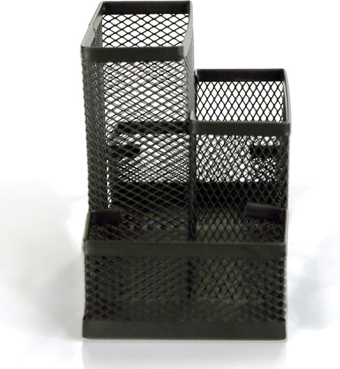 Huron Pen Holder and Desk Organizer, 4 Compartment Black Steel Mesh