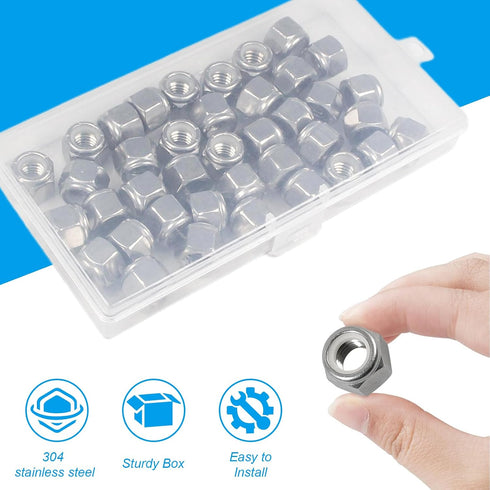 Yinpecly 110PCS 1/4"-20 Nuts,304 Nylon Insert Hex Lock Stainless Steel Locknuts,Hex Drive,Coarse Thread,Self-Locking