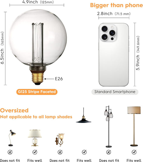 Bulb, Dimmable Bulb, 3.5W E26 G125 Large Globe Light Vintage Edison LED Low Lumen Eye-Caring Soft Dim Lighting