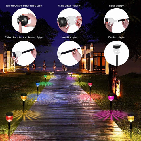 IP65 SMY Lighting Solar Outdoor Path Lights, Color Changing Waterproof Auto On/Off Solar Landscape Pathway LED Lights