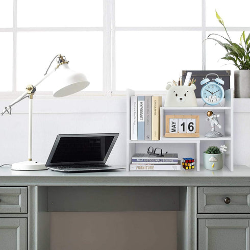 Expandable Wood Desktop Bookshelf - Office Storage Rack, Wood Display Shelf, Corner Desk Storage Shelf