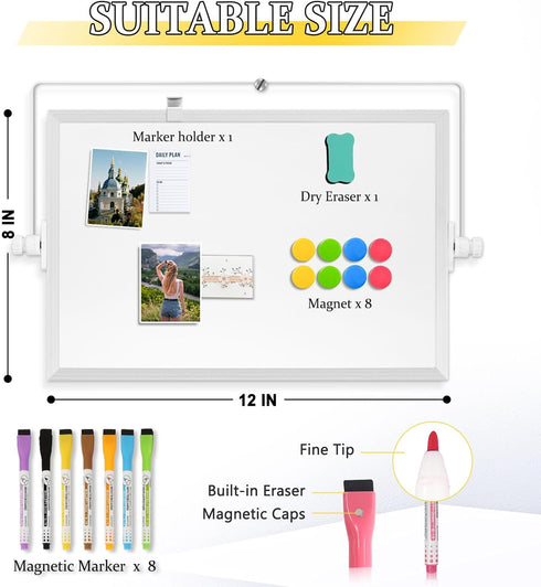 Dry Erase Magnetic White Board - 8" x 12" Double-Sided Desktop Whiteboard with Stand, Portable Small Whiteboard Set