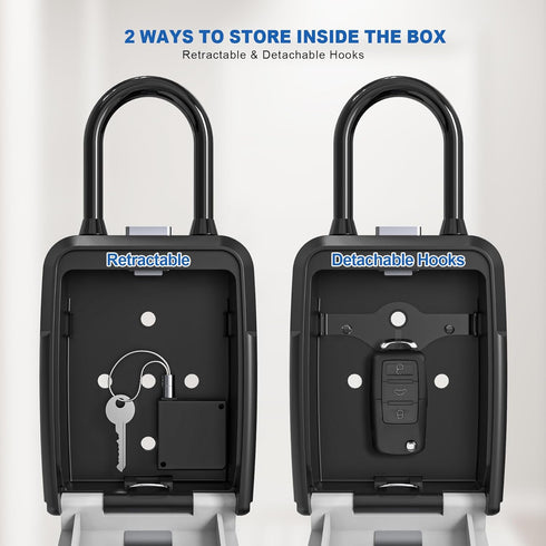 Key Lock Box with Retractable Key Tether and Removable Shackle