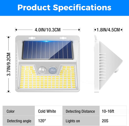 2 Pack 140 Peasur Solar Powered Lights Outdoor Motion Sensor, LED Fence Light Waterproof, White Frame Security Wall
