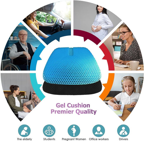 masteymoh 18.5x17.3x1.2 Inches Gel Seat Cushion for Long Sitting, Gel Cushions for Pressure Sores Relief, Cooling Gel