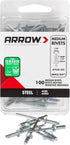 Arrow Fastener RMS1/8IP Medium Steel 1/8-Inch Pop Rivets for Metal, Fabric, Leather, Auto Repair, 100-Pack