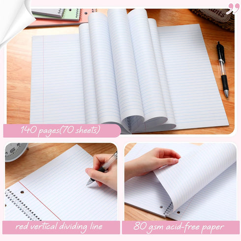 Teling 1 Subject Spiral Notebook, College Ruled 8 x 10 1/2 Inch with 70 Sheets, 12 Pcs