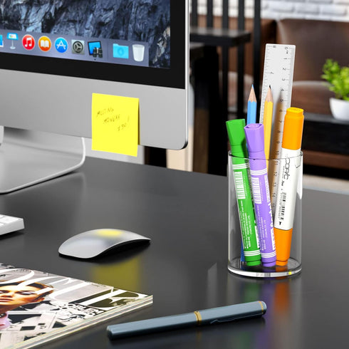NIUBEE Acrylic Pen Holder 2 Pack, Clear Desktop Pencil Cup Organizer for Office Desk Accessories, Round