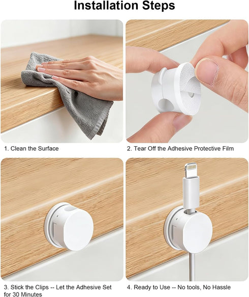OneLeaf 12 Pack Spring Cable Clips for Phone Charger, One-Hand Cord Holder for Nightstand & Desk, Rotatable Desk Cable
