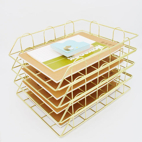 JIARI 4 Pack Desk Organizer, Stackable Letter Tray Paper Organizer for A4 Paper Storage, Metal Desk Organizer for