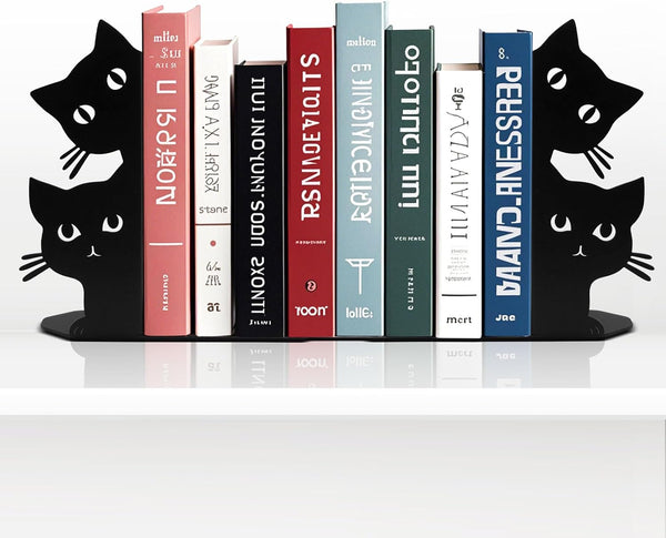 Peeping Cat Bookends for Shelves Decorative, Metal Book Ends for Heavy Books