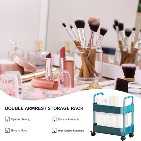 RFSHOP 2 Mobile Bookshelf, Moveable Small Bookshelf, Mobile Bookshelf with Wheels, Rolling Storage Cart Tier Utility