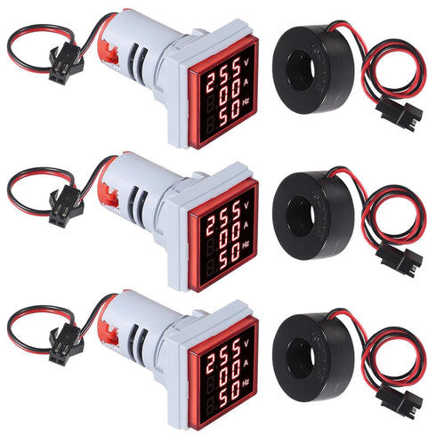 3pcs 3 in 1 AC Digital Ammeter Voltmeter, 60-500V 0-100A with LED Display Voltage Detector Current Tester