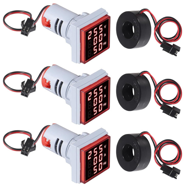 3pcs 3 in 1 AC Digital Ammeter Voltmeter, 60-500V 0-100A with LED Display Voltage Detector Current Tester