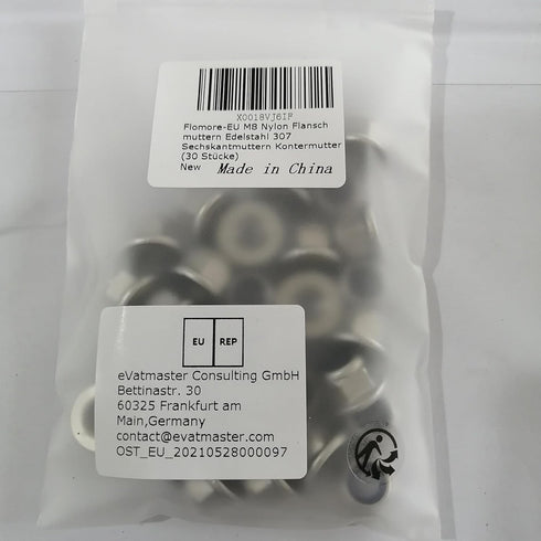 M8 Nylon Lock Nut 304 Stainless Steel Flange Nut Inserts, Pack of 30