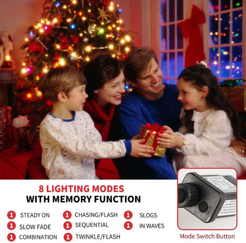 MZD8391 105FT 300LEDs 8 100% (4 Sets Christmas Lights Outdoor Indoor String Lights Modes Memory Function for Christmas