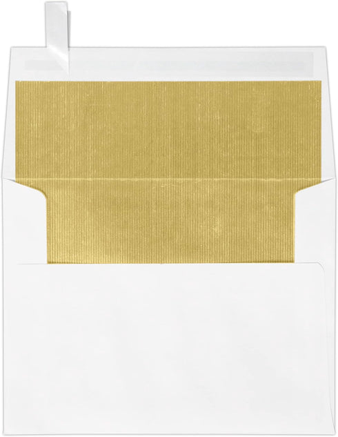 LUXPaper A2 Foil Lined Invitation Envelopes, Peel & Press, 4 3/8" x 5 3/4", White w/Gold LUX Lining, 70lb. Text, 50 Qty