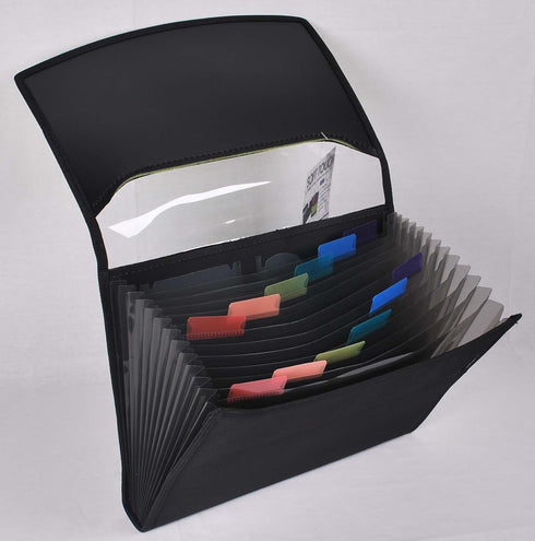 Filexec Soft Touch Padded Canvas Window Expanding File, 13 Pockets, Black, Letter, 1 Pack