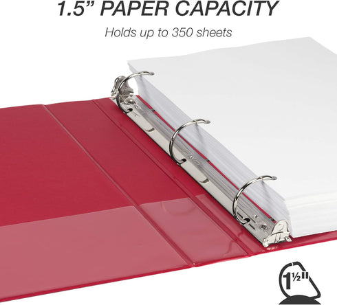 Samsill Durable 1.5 Inch Binder, Customizable Clear View, Red, 4 Pack, Made in the USA, Holds 350 Pages