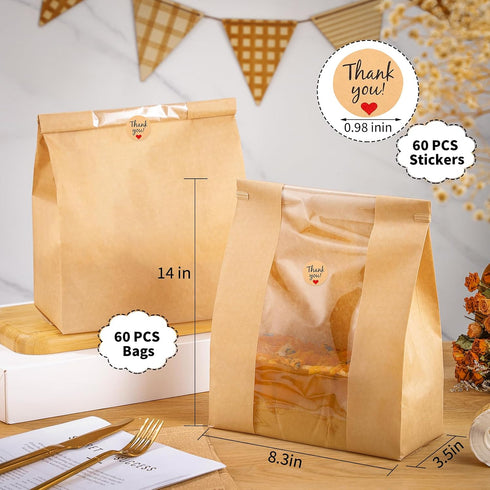60 Pack 14" 8.3" 3.5", woric Paper Bread Bags for Homemade Bread X X Sourdough Bread Bags with Tin Tie Tab Lock Clear