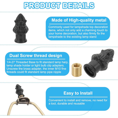 PATIKIL 33 16mm 2 Set x Lamp Finials Caps Knob, Solid Lamp Shade Top Decoration Screw Cap Nuts with Brass Reducing