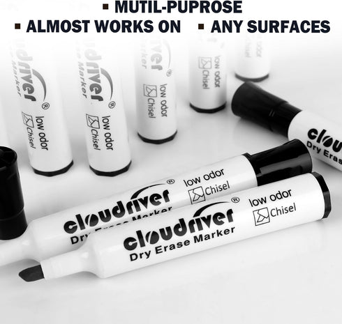 cloudriver Low Odor Dry Erase Markers, 86 Count, Chisel Tip, Black Whiteboard Markers for Office and School