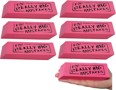Jumbo Big Wedge Pink Erasers, "for Really Big Mistakes" Large Pencil Rubber Eraser, 6 Pack