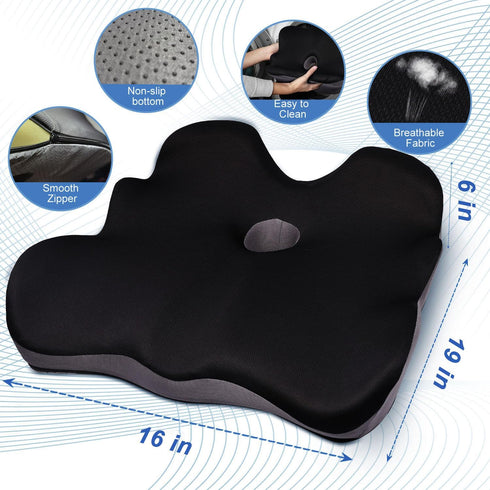 Eozier 6in Seat Cushion for Hip Coccyx Pressure Relief, Thick Extra Large Ergonomic Memory Foam Cushions for Sciatica