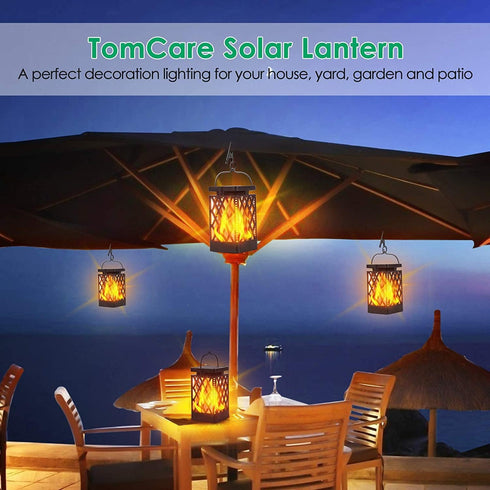 2 Pack(Black) TomCare Solar Lights Outdoor Flickering Flame Solar Lantern Outdoor Hanging Lanterns Decorative Outdoor