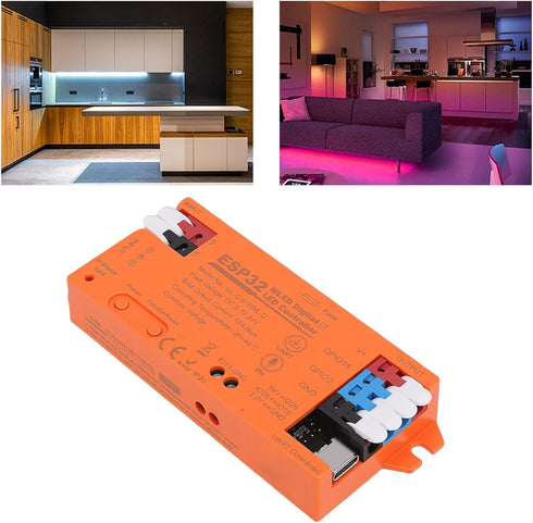 15A WS2812 SK6812 TM1814 FTVOGUE LED Strip Controller, Built in Mic Support Dynamic Lighting APP Control WLED Firmware